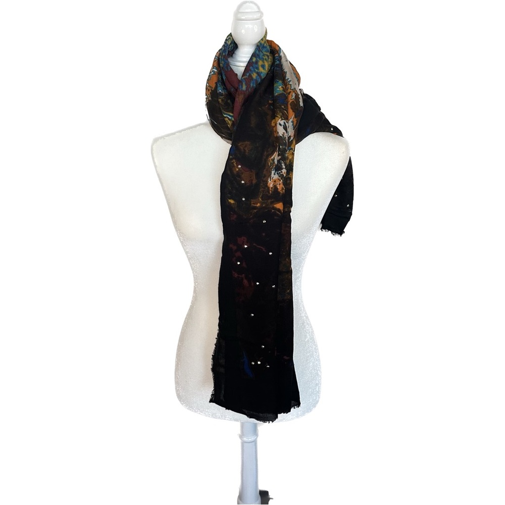 Zara Abstract print scarf with multicolor and silver sequins - Picture 2 of 4